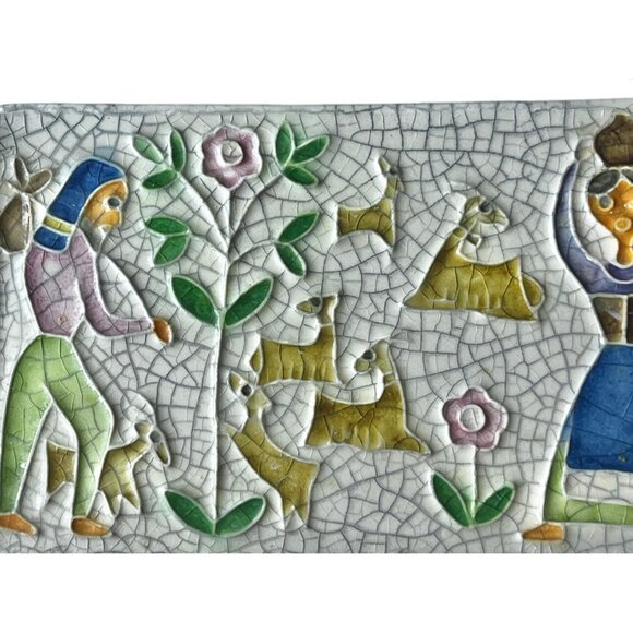 Signed Hand painted Ceramic Wall Tiles Set Of 2 By Creationi Luciano Italy - Picture 4 of 10